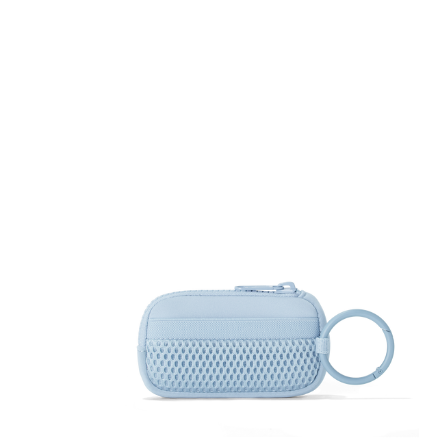 Dagne Dover Mara Keychain in an airy, lighter sky blue seen from the back.
