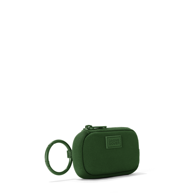 Dagne Dover Mara Keychain in a rich, classic forest green seen from an angle.
