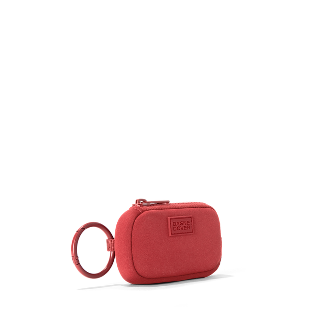 Dagne Dover Mara Keychain in a poppy, vintage wash red seen from an angle.
