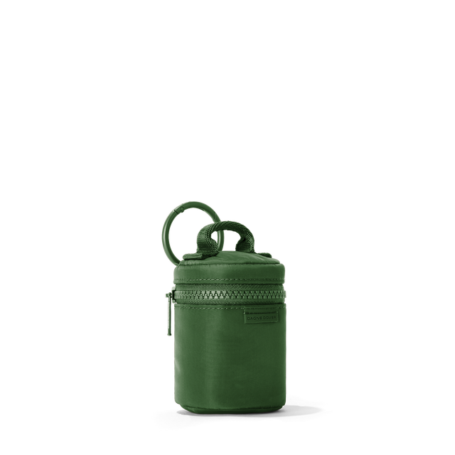 Dagne Dover Mila Keychain in a rich, classic forest green seen from an angle.
