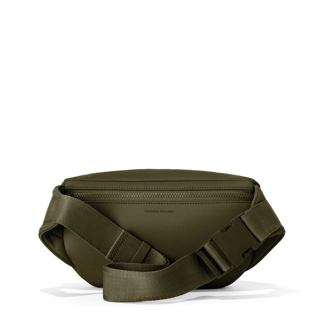 Dagne Dover Jax Large Fanny Pack in Dark Moss, back angle.