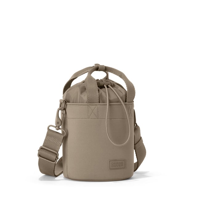 Dagne Dover Nico Bucket Bag in Khaki, side angle.