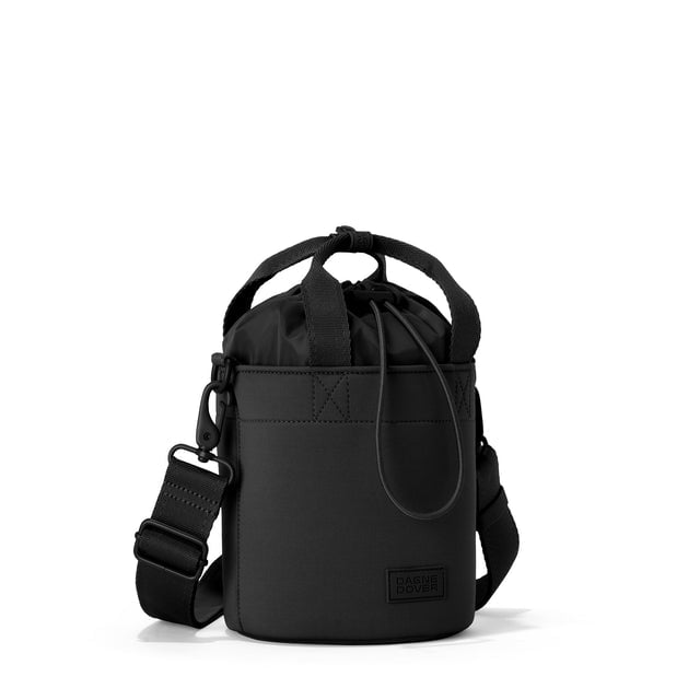 Dagne Dover Nico Bucket Bag in Onyx, side angle.