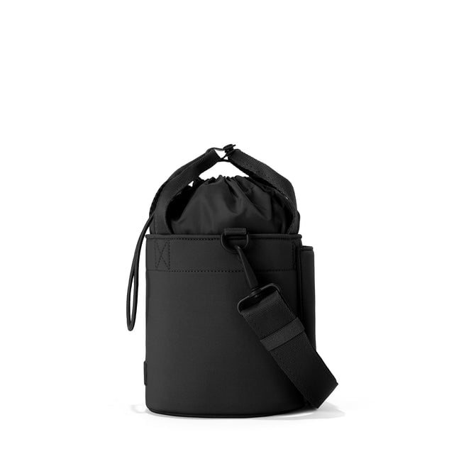 Dagne Dover Nico Bucket Bag in Onyx, side angle.