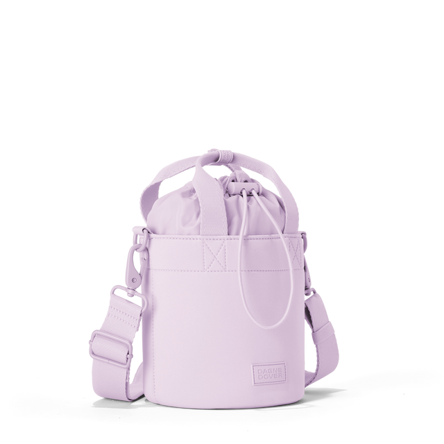 Dagne Dover Nico Bucket Bag in a soft purple with grey undertones, side angle.