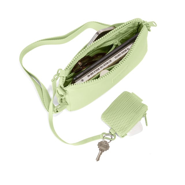 hover Dagne Dover Nora Shoulder Bag in Matcha Latte, unzipped topdown