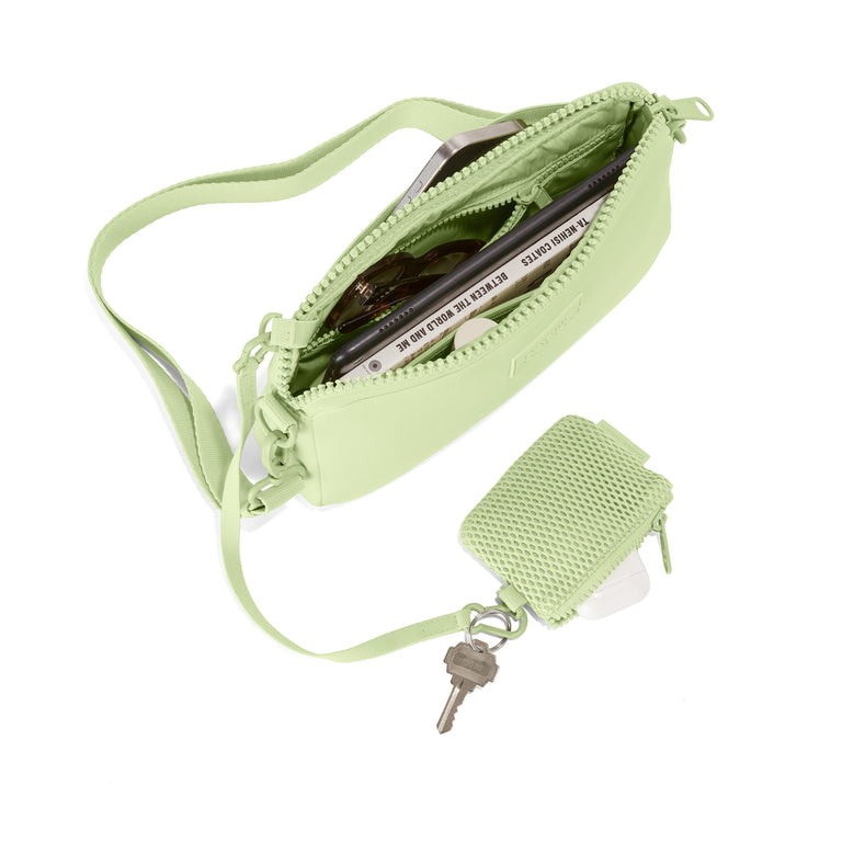 hover Dagne Dover Nora Shoulder Bag in Matcha Latte, unzipped topdown