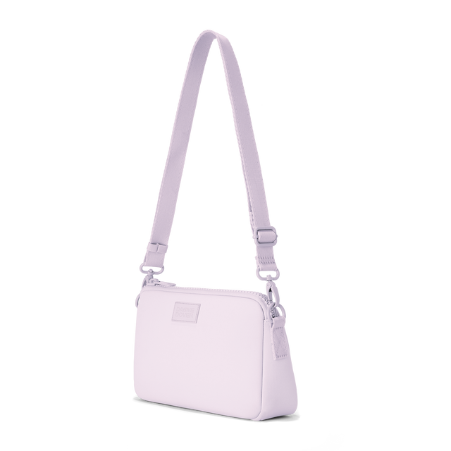 Dagne Dover Nora Shoulder Bag in a soft purple with grey undertones, side angle
