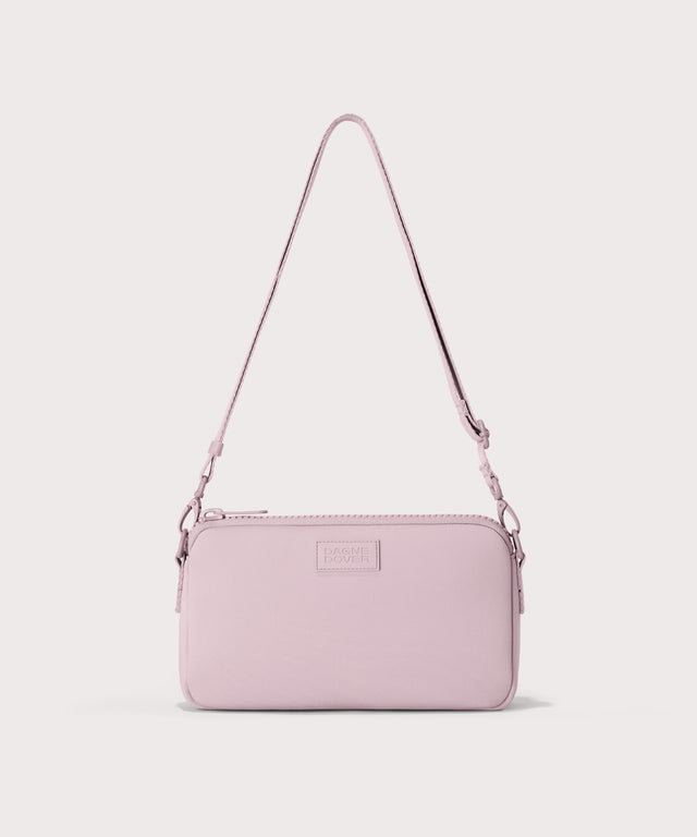 Nora shoulder bag in a cool, powdery pink with soft grey undertones.

