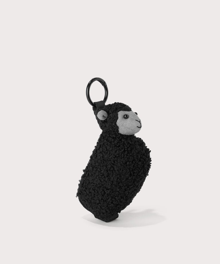 Black sheep keychain in a black In a  Faux Shearling  a soft, wool-like plush made with recycled materials
