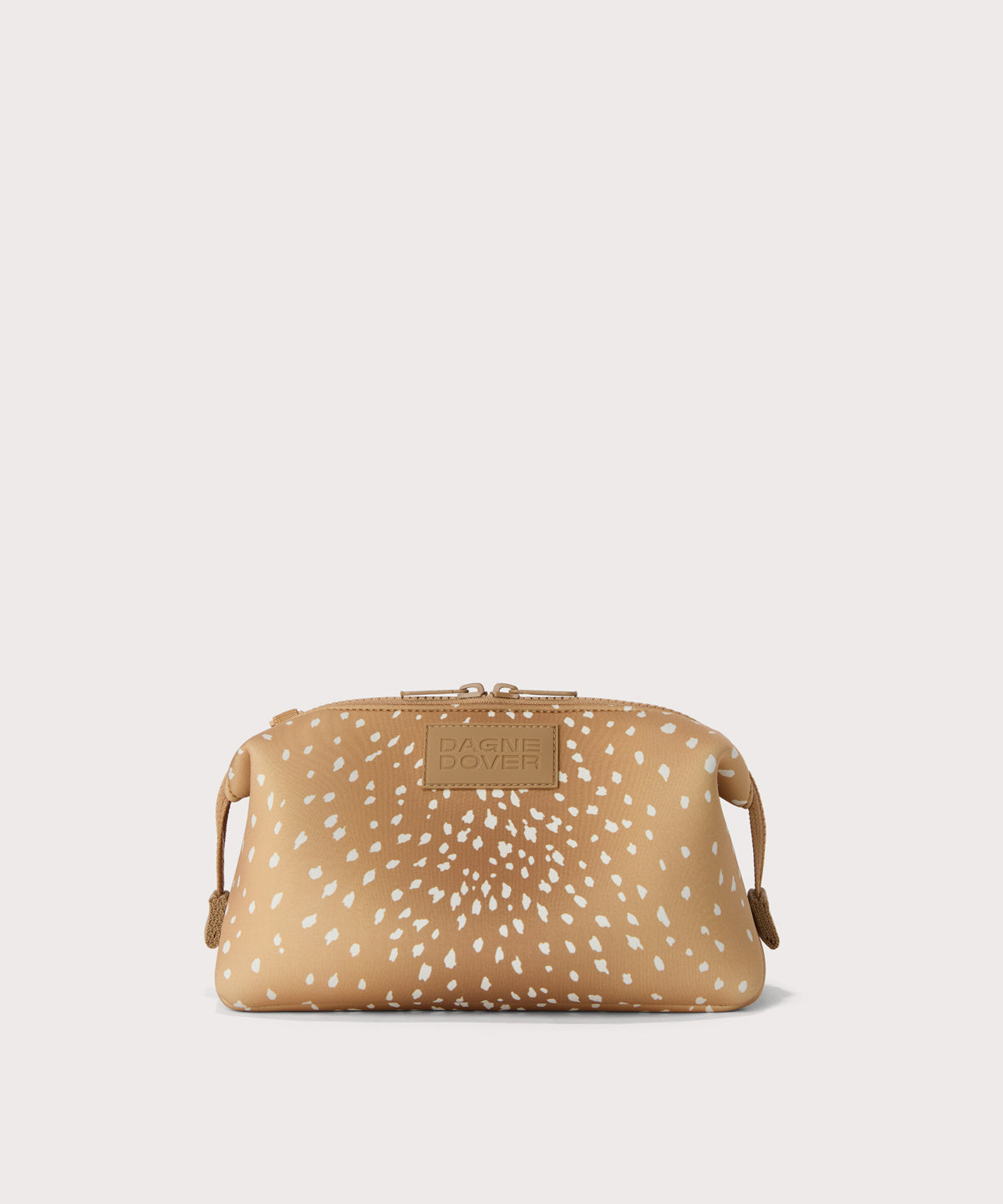 Hunter Large toiletry bag in an understated, neutral fawn print with a range of rich browns
