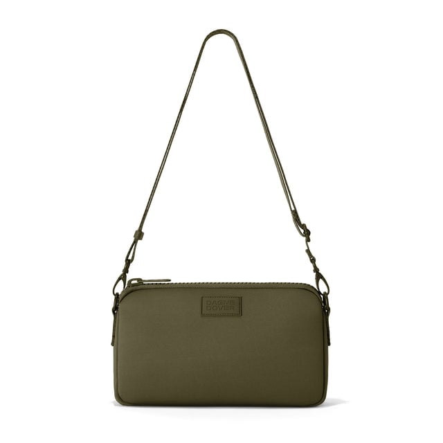 Dagne Dover Nora Shoulder Bag in Dark Moss, strap up.