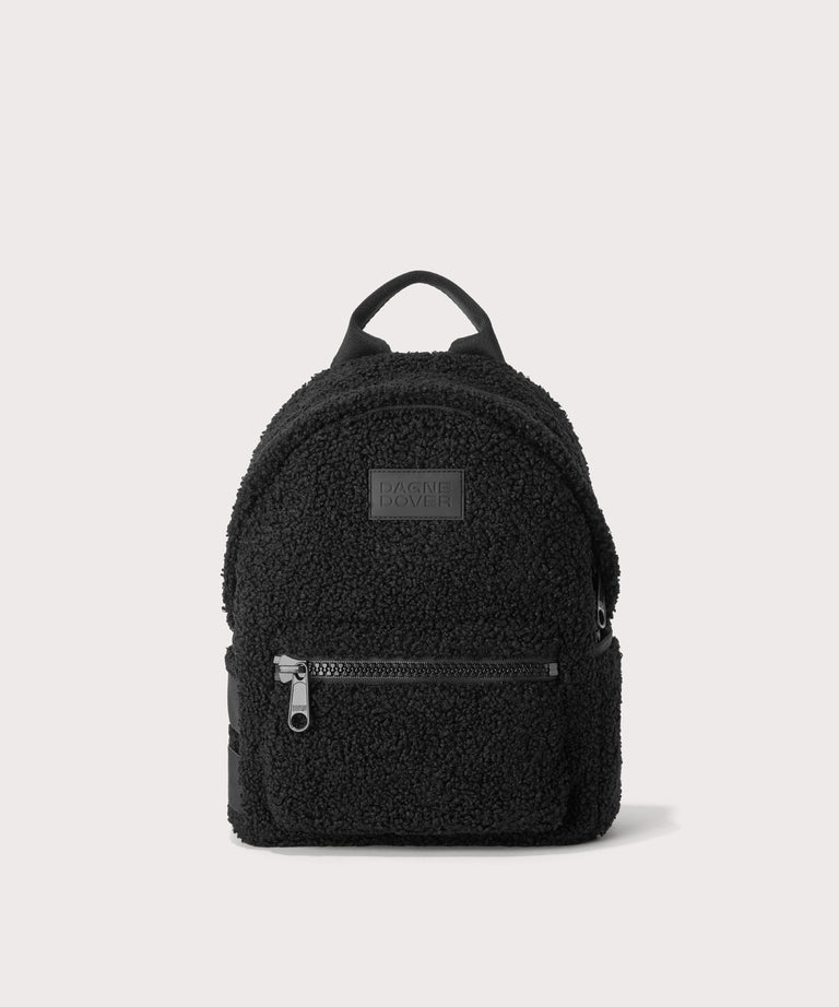 Dakota Small backpack pack in a black In a  Faux Shearling  a soft, wool-like plush made with recycled materials
