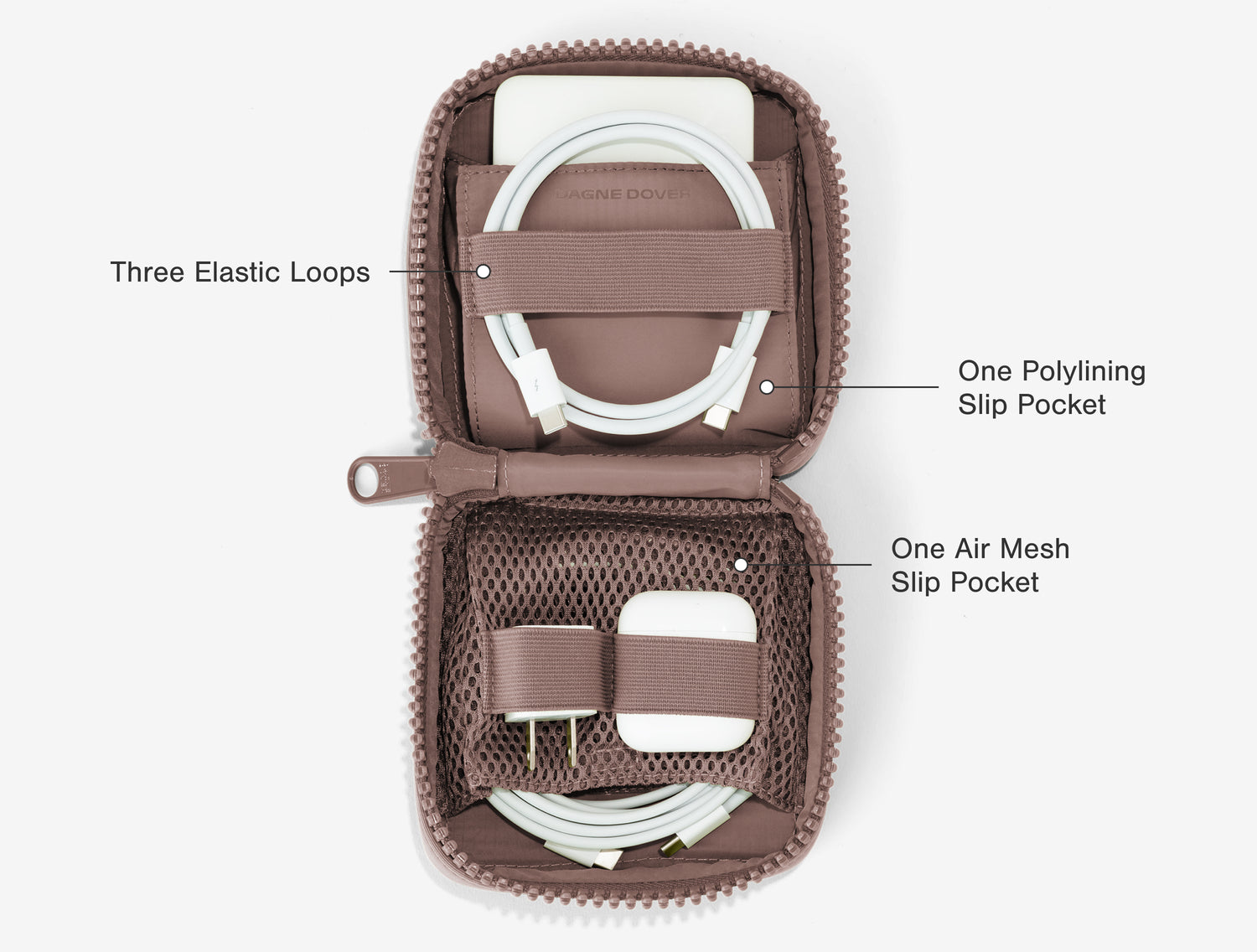 Interior Features: One Polylining Slip Pocket, Three Elastic Loops, One Air Mesh Slip Pocket