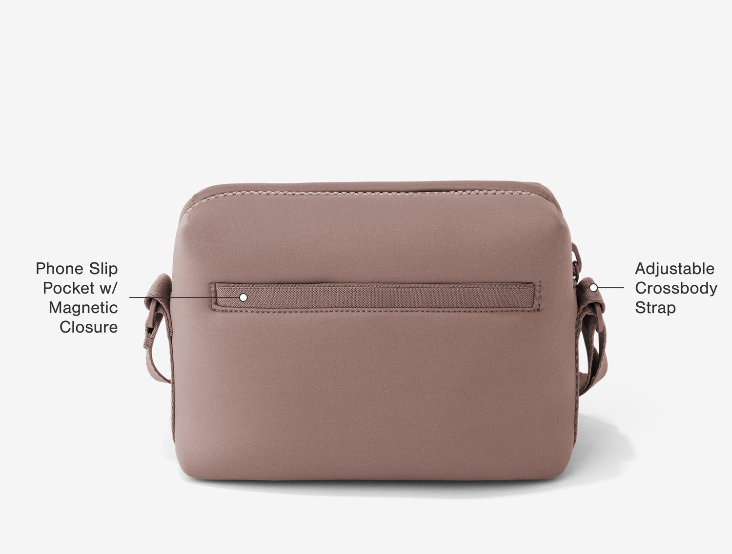 Back Features: Adjustable Crossbody Strap, Phone Slip Pocket with Magnetic Closure