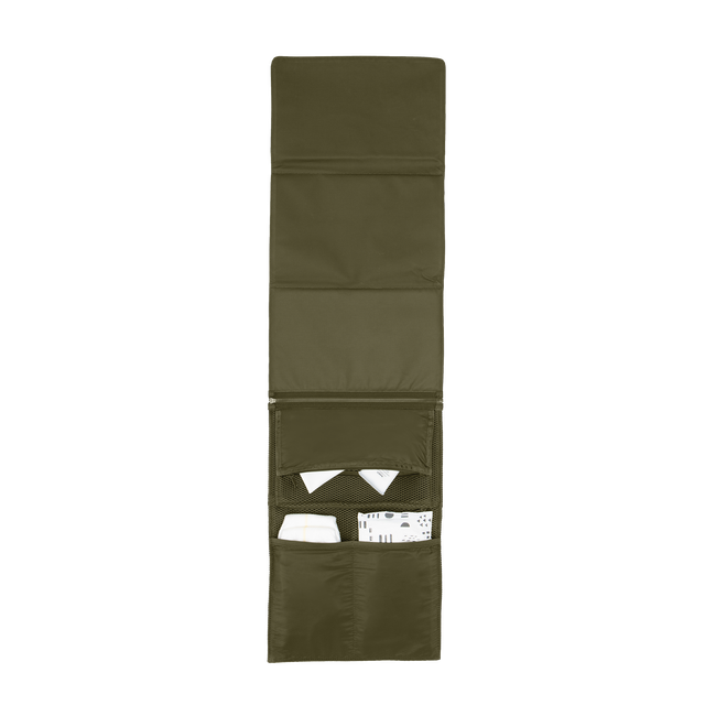 Dagne Dover Joey Changing Kit in dark green unfolded, revealing the detachable changing mat.