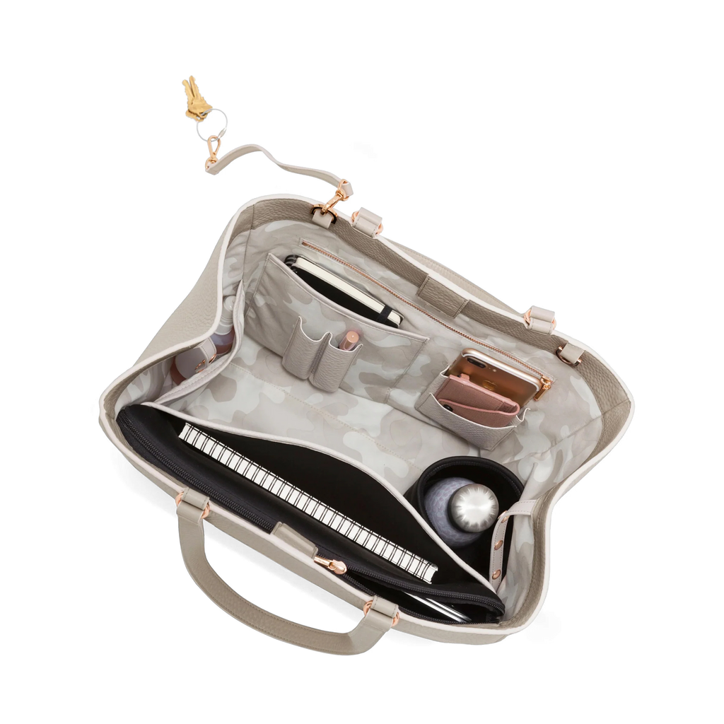 Leather tote with online water bottle pocket