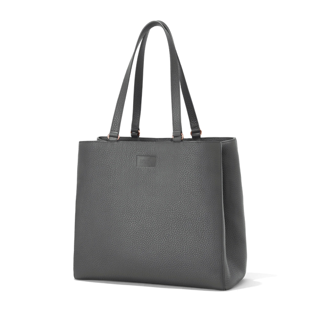 Dagne Dover large Allyn Tote in medium grey seen from an angle.
