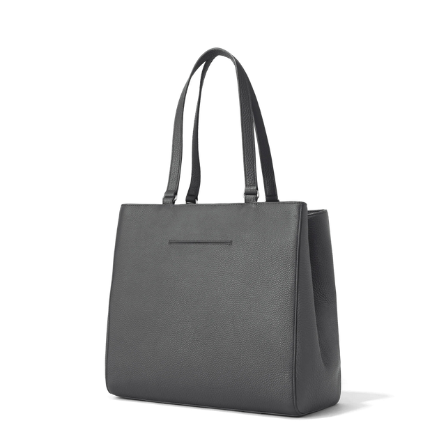 Dagne Dover large Allyn Tote in medium grey with the exterior slip pocket.