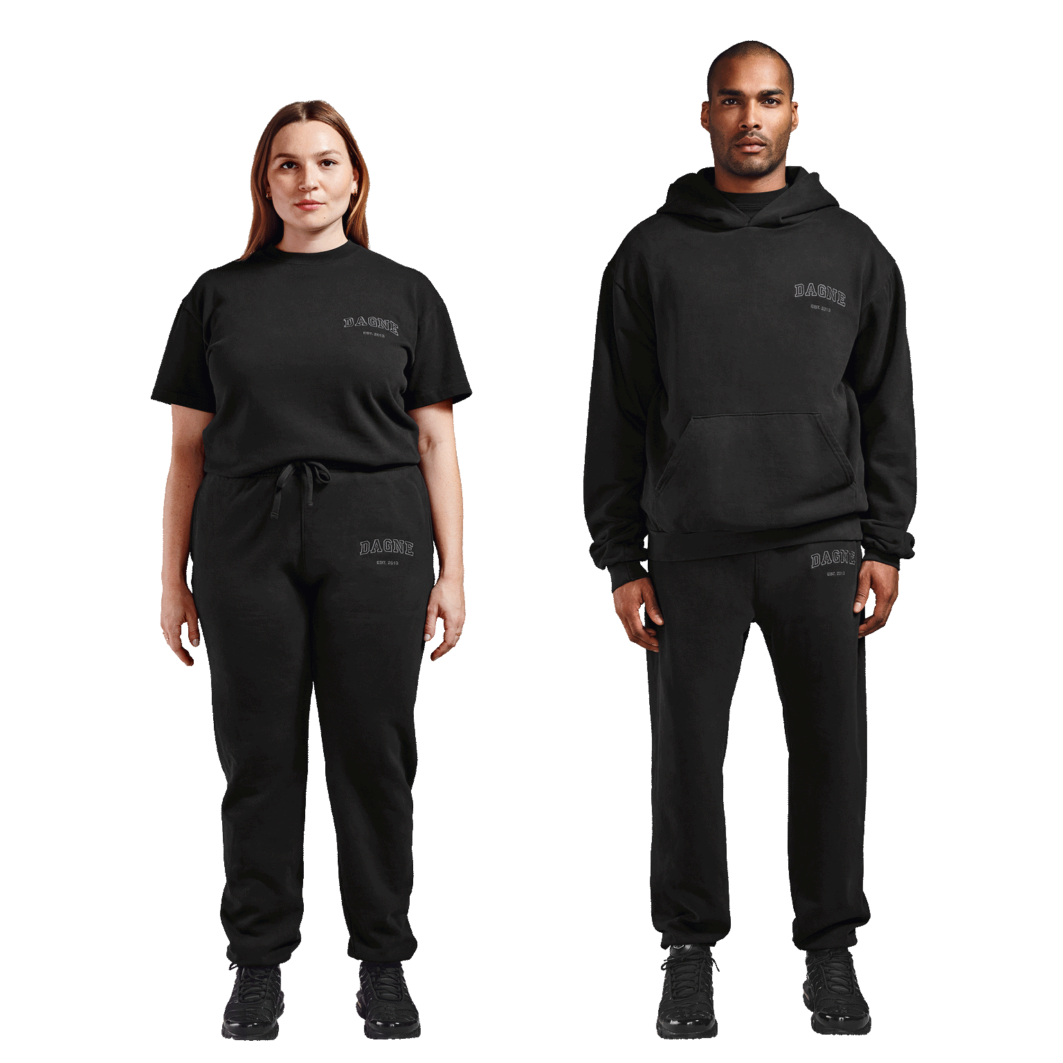 Model Left: Stella is 5’7” wearing size L,   Model Right: Jenry is 6’0” wearing size L