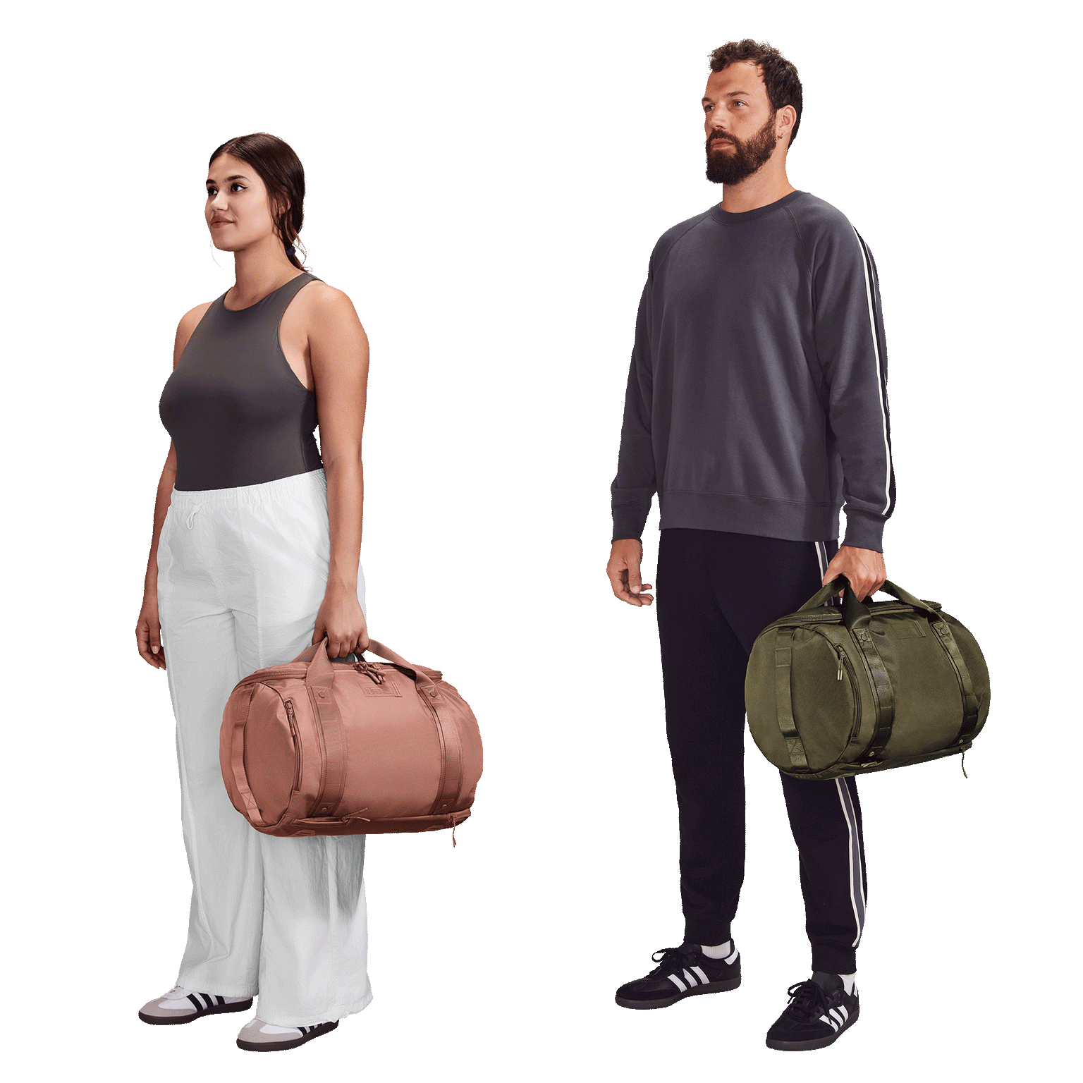 Model Left: Luma is 5’10”, Model Right: Phil is 6’3”