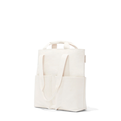 Dagne Dover Pacific Tote in white seen from an angle.