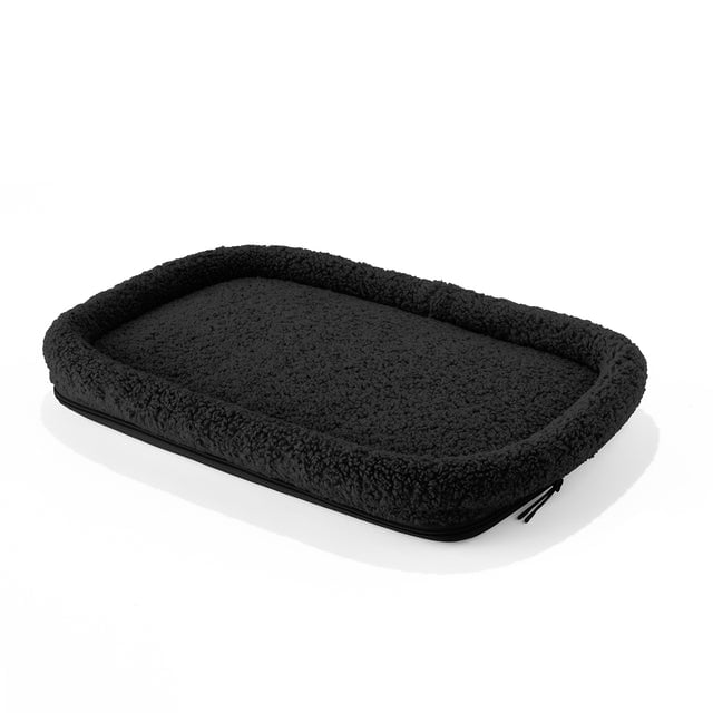 Dagne Dover Large Kyoto Pet Carrier removable padded faux sherpa pet bed in black.