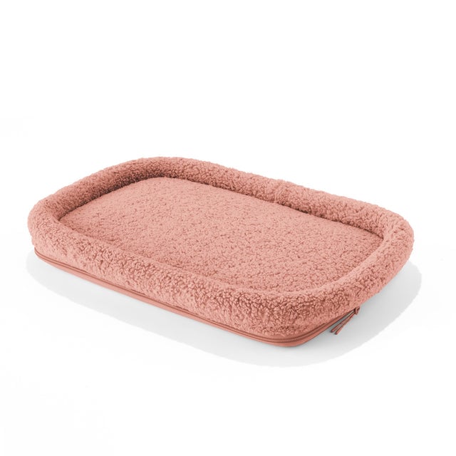 Dagne Dover Large Kyoto Pet Carrier removable padded faux sherpa pet bed in a warm dust pink.