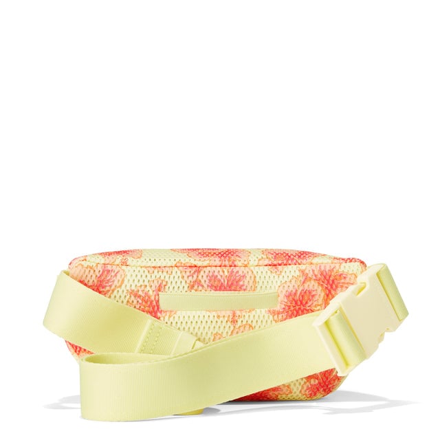 Dagne Dover Ace Fanny Pack in a custom-painted hibiscus pattern airmesh, seen from the back.
