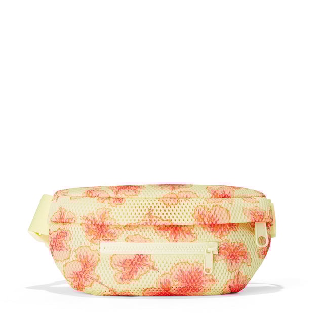 Dagne Dover Ace Fanny Pack in a custom-painted hibiscus pattern airmesh.