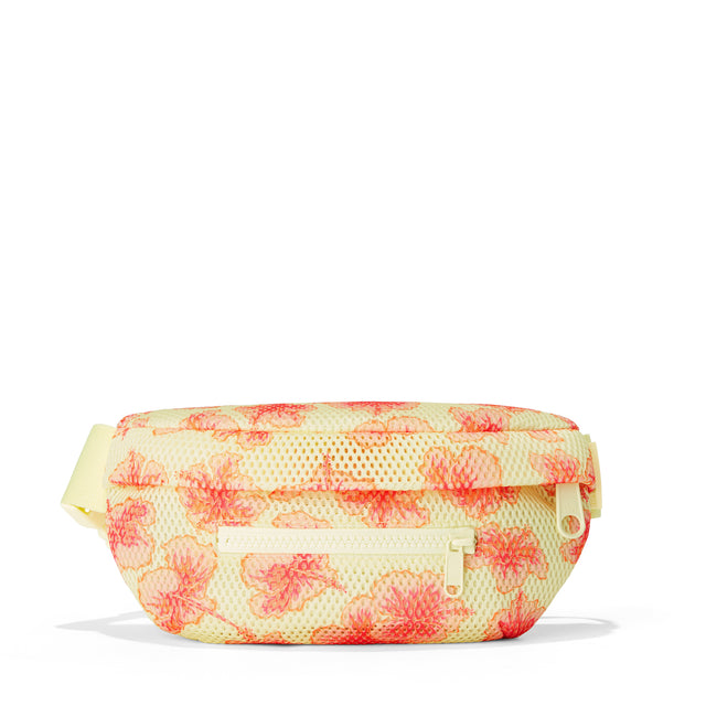Dagne Dover Ace Fanny Pack in a custom-painted hibiscus pattern airmesh.
