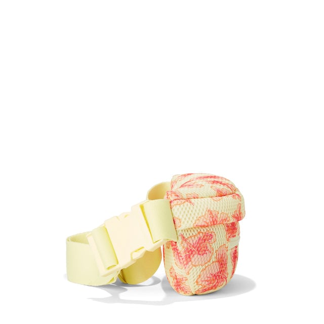 Dagne Dover Ace Fanny Pack in a custom-painted hibiscus pattern airmesh, seen from the side.