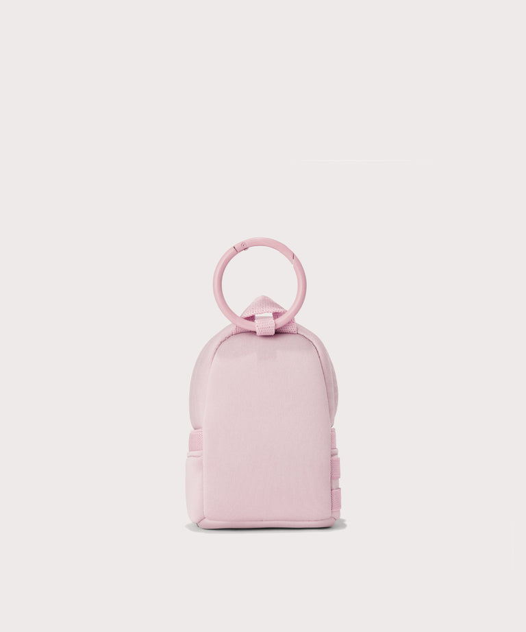 Dakota keychain in a cool, powdery pink with soft grey undertones. Back view. 
