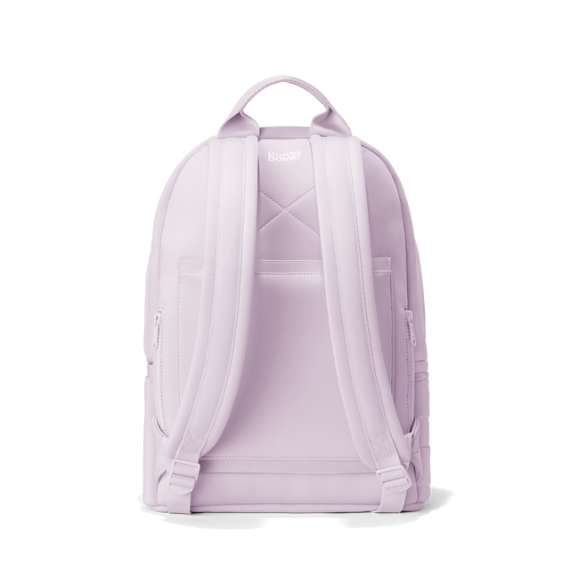 Dagne Dover medium Dakota Neoprene Backpack in a soft purple with grey undertones seen from the back.
