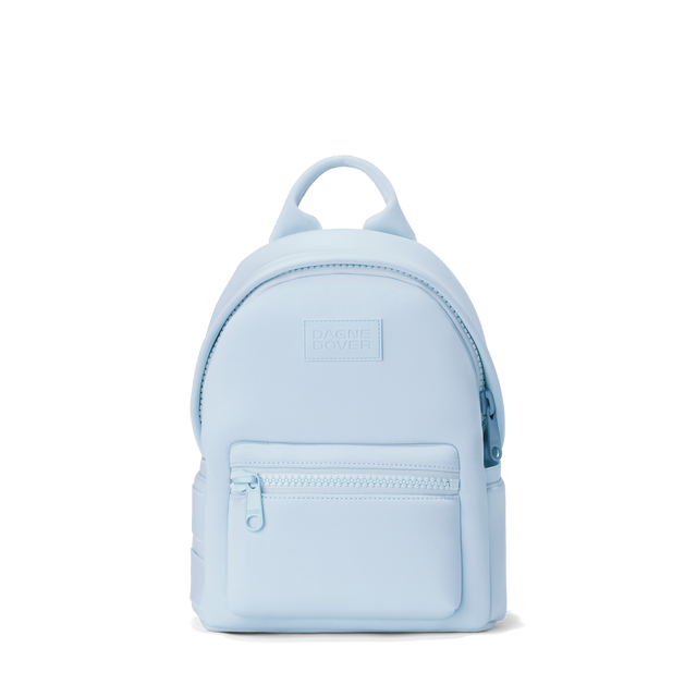 Dagne Dover small Dakota Neoprene Backpack in an airy, lighter sky blue.
