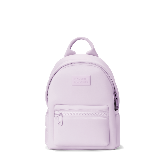 Dagne Dover small Dakota Neoprene Backpack in a soft purple with grey undertones.