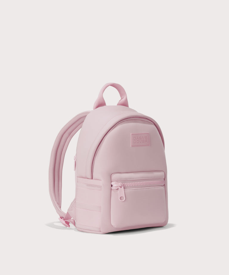 Small Dakota in a cool, powdery pink with soft grey undertones., side angle view
