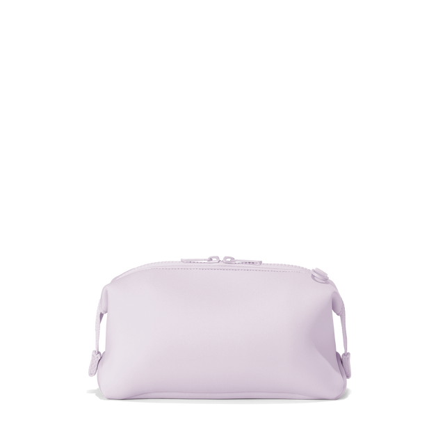 Dagne Dover Large Hunter Toiletry Bag in a soft purple with grey undertones seen from the back.
