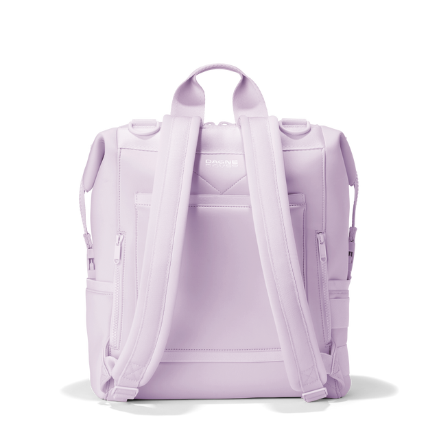 Dagne Dover Large Indi Diaper Backpack in a soft purple with grey undertones from the back.
