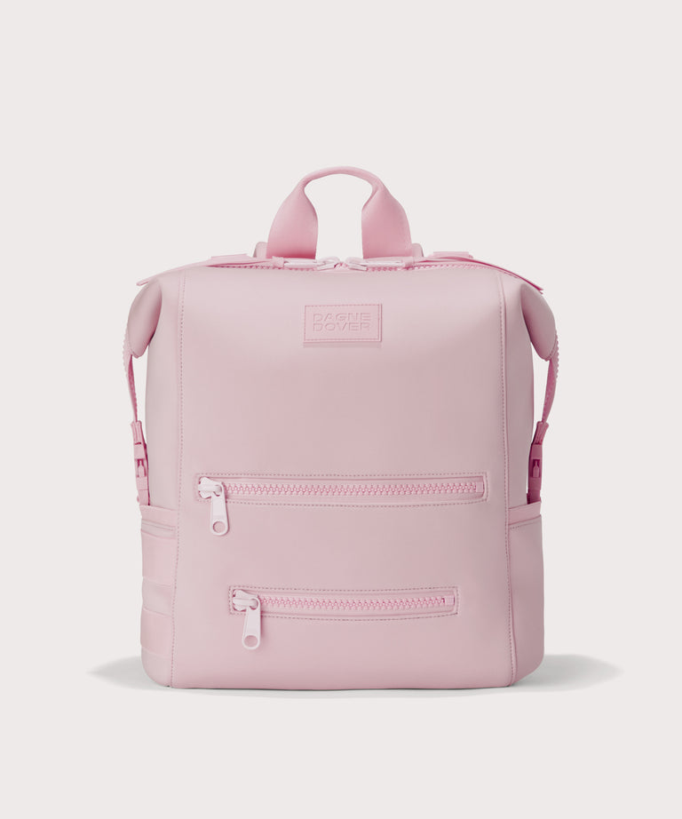 Large Indi backpack in a cool, powdery pink with soft grey undertones.
