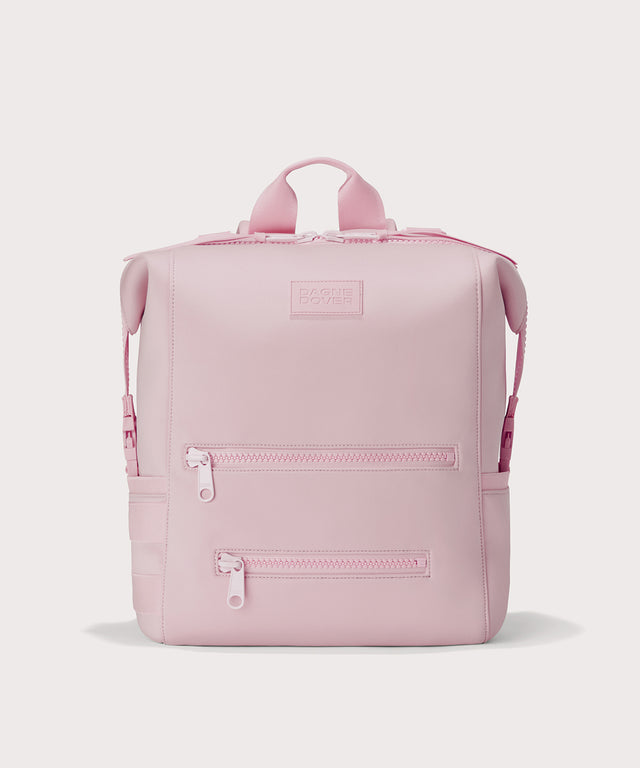 Large Indi backpack in a cool, powdery pink with soft grey undertones.