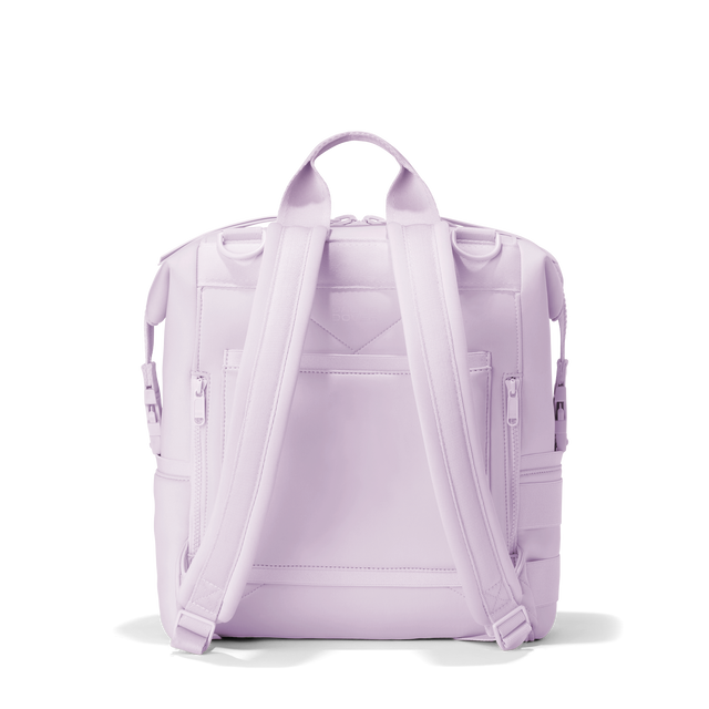 Dagne Dover medium Indi Diaper Backpack in a soft purple with grey undertones from the back.
