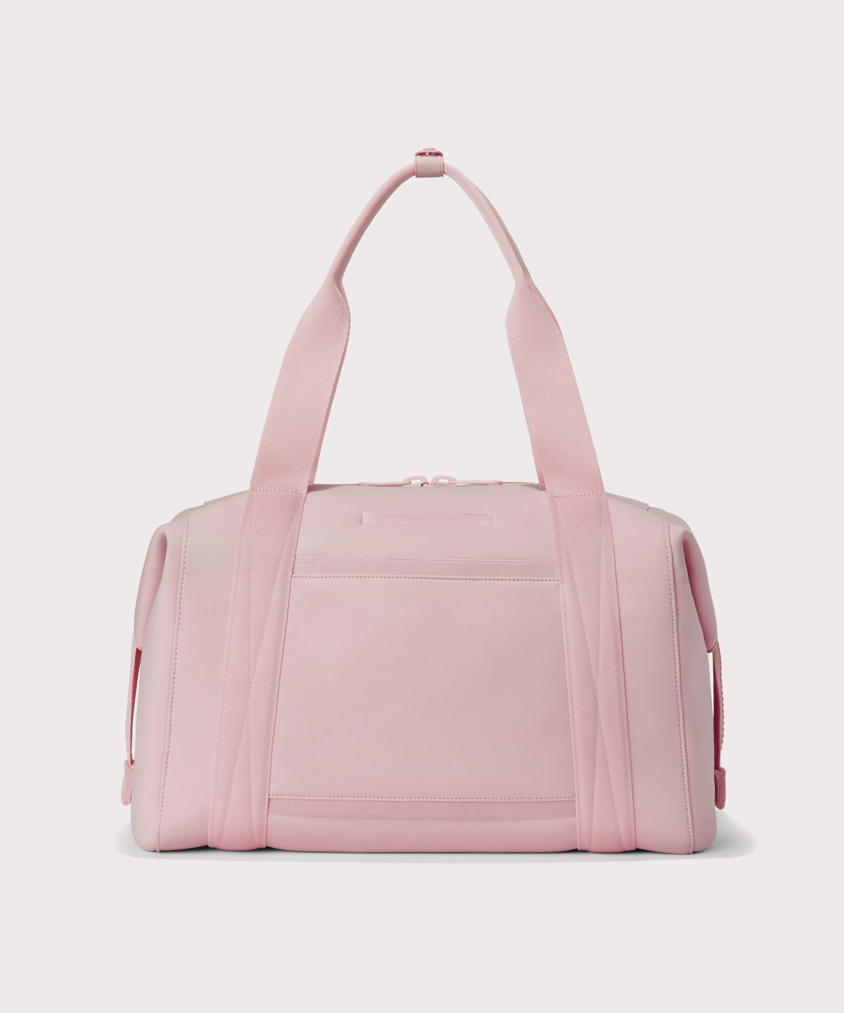 Large Landon Carryall in a cool, powdery pink with soft grey undertones, displaying an exterior phone pocket
