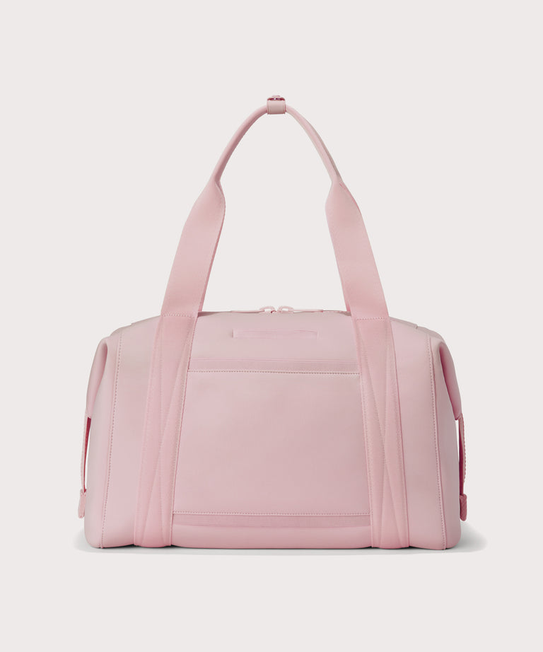  Large Landon Carryall in a cool, powdery pink with soft grey undertones, displaying an exterior phone pocket
