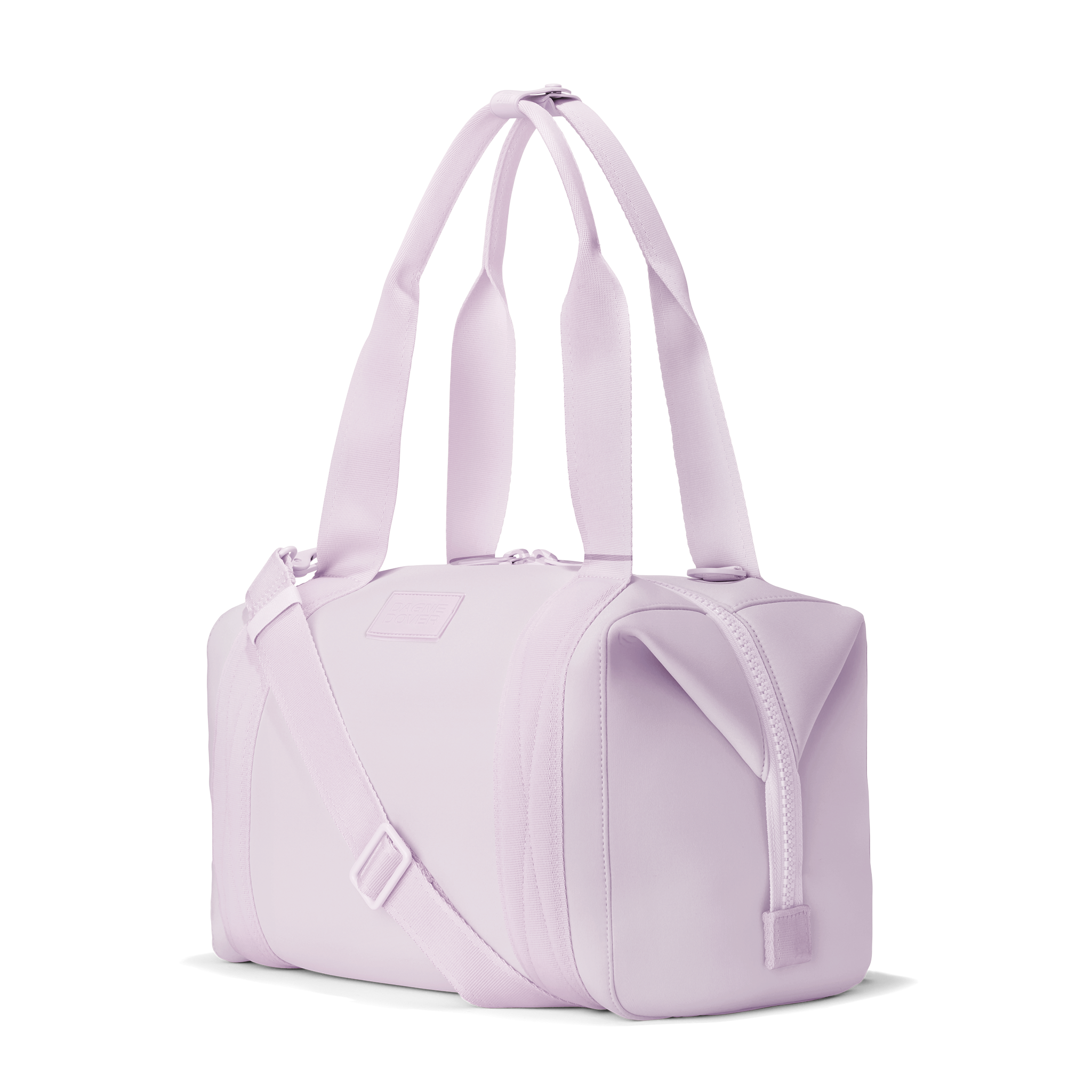 Dagne Dover medium Landon Carryall in a soft purple with grey undertones, seen from an angle.
