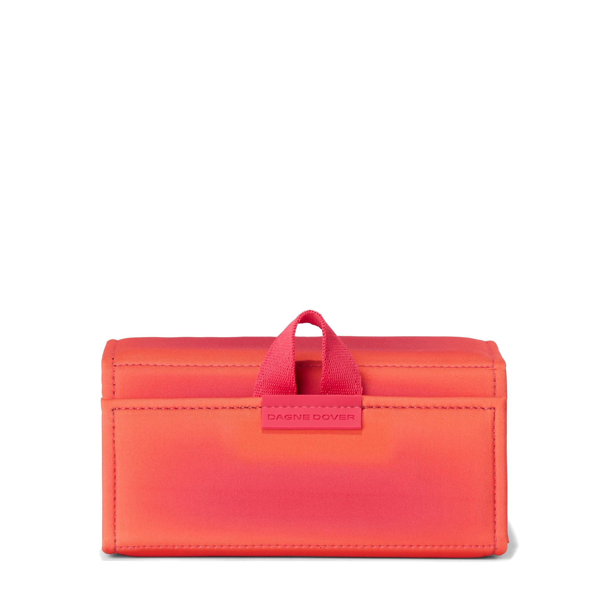 Dagne Dover Remi foldable glasses holder in a sun-bleached novelty treatment with fruit punch and pops of airbrushed orange.