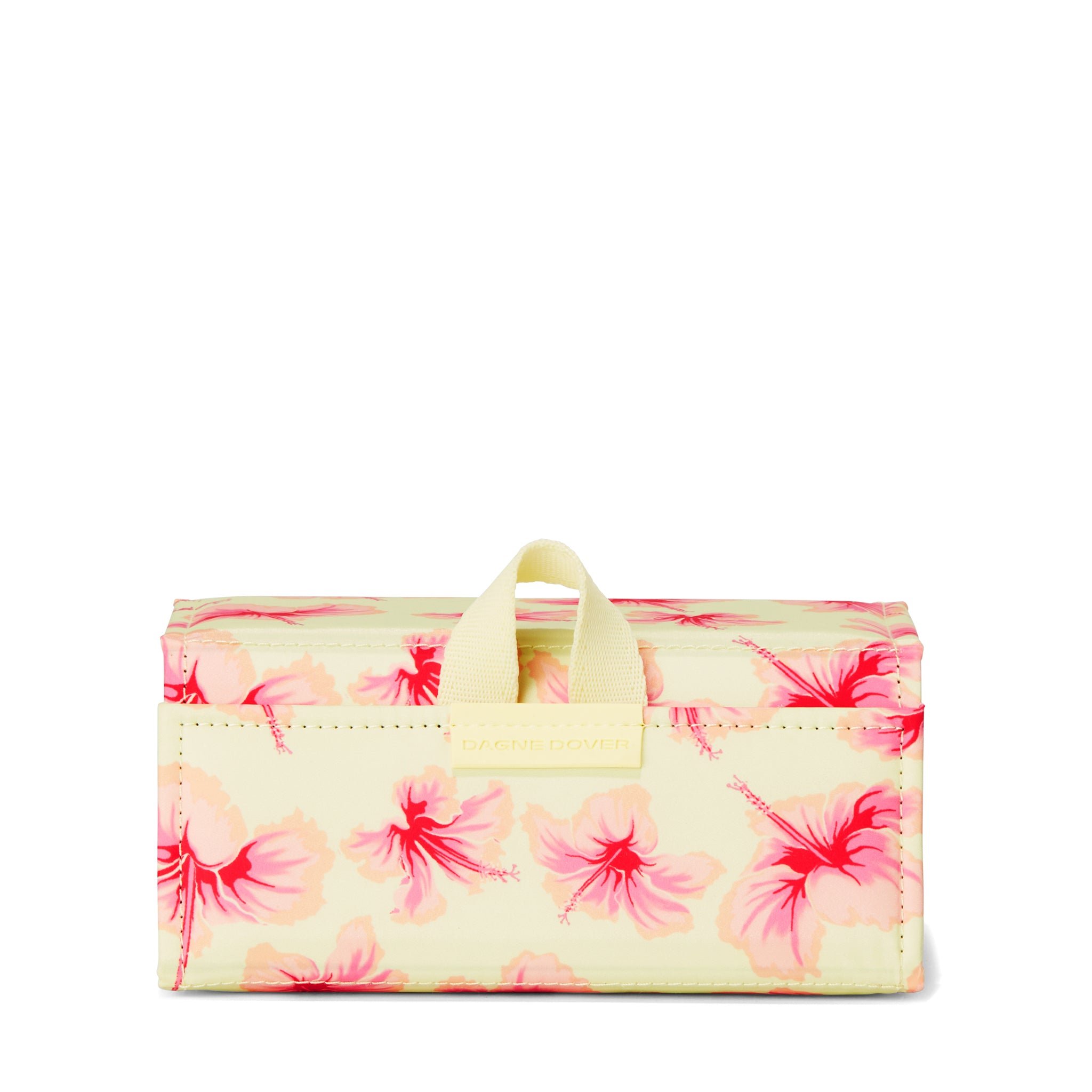 Dagne Dover Remi foldable glasses holder in a custom-painted hibiscus pattern.