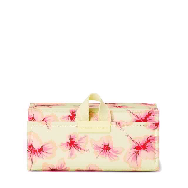 Dagne Dover Remi foldable glasses holder in a custom-painted hibiscus pattern.