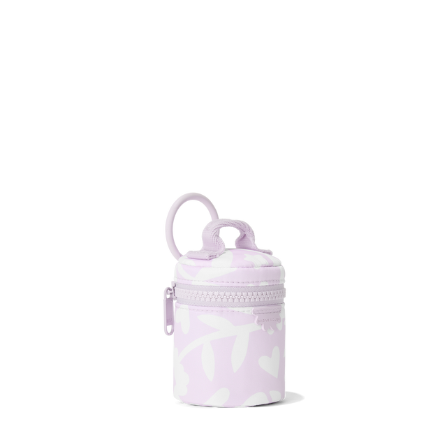Dagne Dover mila Keychain in a custom washed lilac and cream floral print seen from an angle.
