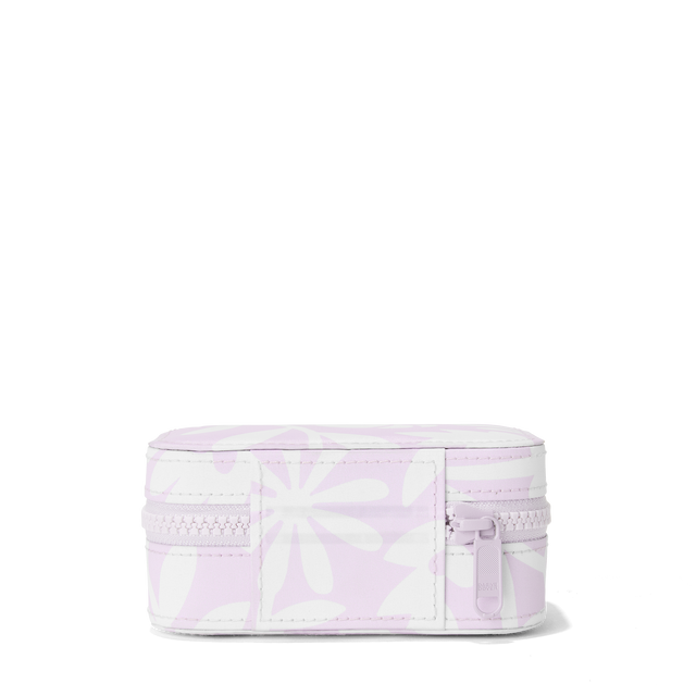 Dagne Dover Small Frankie Jewelry Case in a custom washed lilac and cream floral print seen from the back.